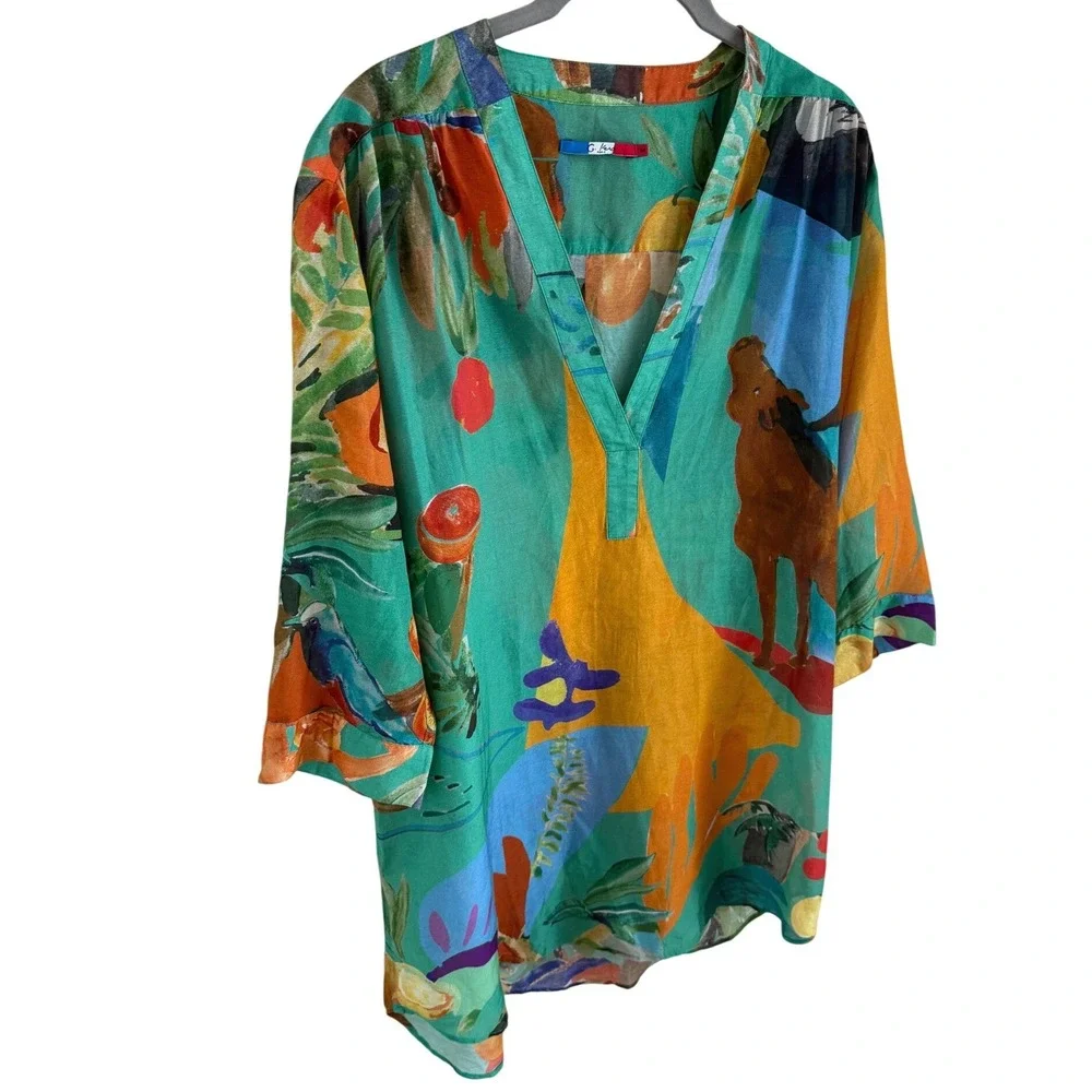 G.KERO Paris Silk Blend Tunic Top Med 101/190 Limited Edition Jungle Horse Bird - Picture 4 of 10
